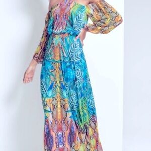 VENUS Blue and GreenShoulder Resort Gown Size Medium